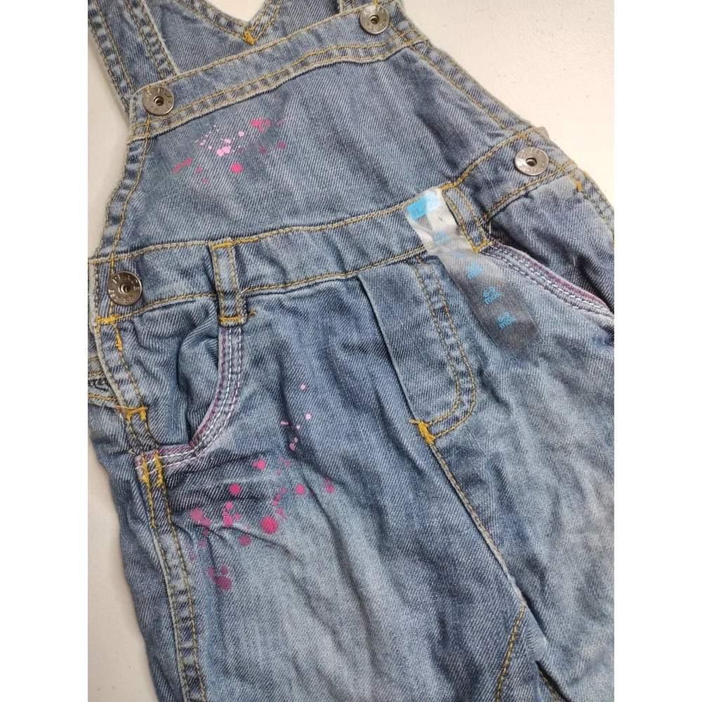 The Childrens‎ Place Denim Overalls Size 6-9 Months Paint Splatter Accents